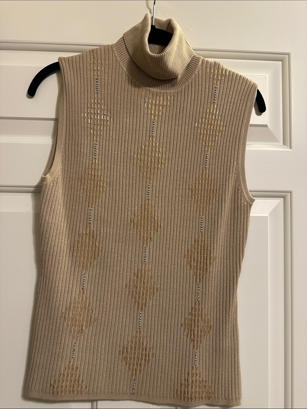 Sleeveless Turtleneck Knit Shell in Taupe by Yuka